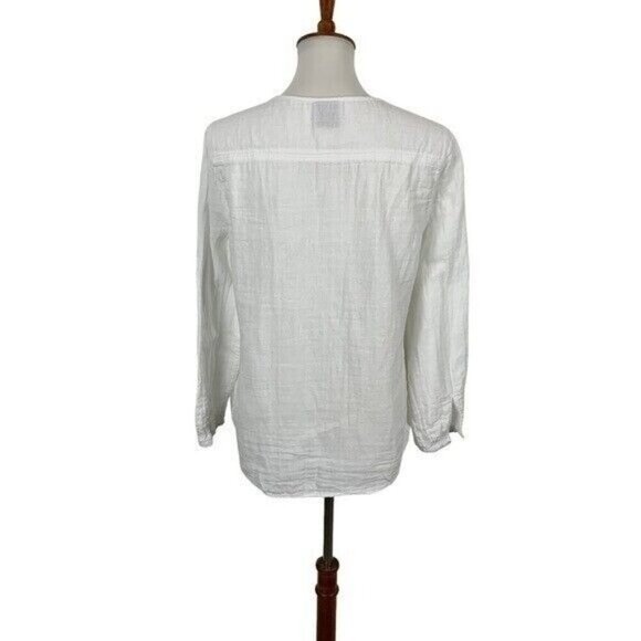 Poetry White Cotton Long Sleeve Ruffle Front Textured Boho Blouse UK 16 US L - Picture 3 of 6